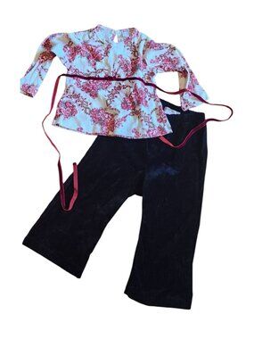 Toddler Girl Baby Nay Cabbage Rose Floral Top velvet Pants Holiday Set Size 3T